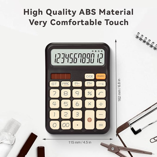 Pendancy Calculators Desktop, Basic 4 Function Handheld Desk Calculator with Solar Battery Dual Power, 12 Digit Large LCD Display Big Button for Office School Home Use (Brown)