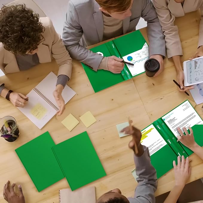 ViVin Sturdy Plastic Folder, 10 Pack, 2 Pocket Folder with Prongs, Holds 8.5 x 11 Letter Size Paper, 3 Prong Folders with Pockets, for School Office and Home - Green