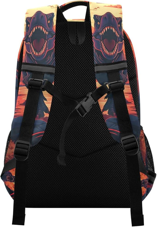 Dinosaur Sunset Backpack for Boys Girls Elementary School Bag Kids Bookbag Travel Rucksack