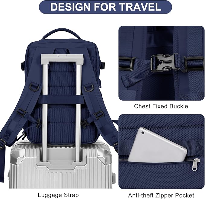 LargeTravel Backpack For Women Men Airline Approved Carry On Bags For Airplanes Underseat Luggage Backpack For Traveling On Airplane Personal Item Travel Bag For Airlines Travel Essentials Navy Blue