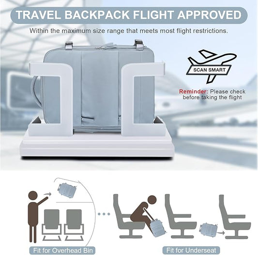 Large Travel Backpack Carry on Flight Approved Mochila De Viaje Carry on Backpack for Airplanes Spirit Airlines Personal Item Bag 18x14x8 Inches Travel Bag Traveling Backpack for Women Men Grey Blue