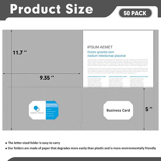 Two Pocket Folders, PANDRI 50 Pack 2 Pocket Folders, Letter Size Paper File Folder for School Office Home Business, Assorted 5 Colors