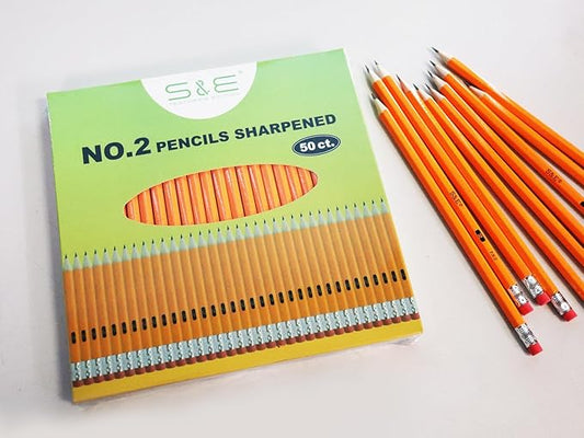 S & E TEACHER'S EDITION 50Pcs Wooden Pencils with Eraser Tops, Wood Pencil, Pre-sharpened Pencils with Eraser top, 2 HB Pencil for Writing Drawing Sketching Back to school