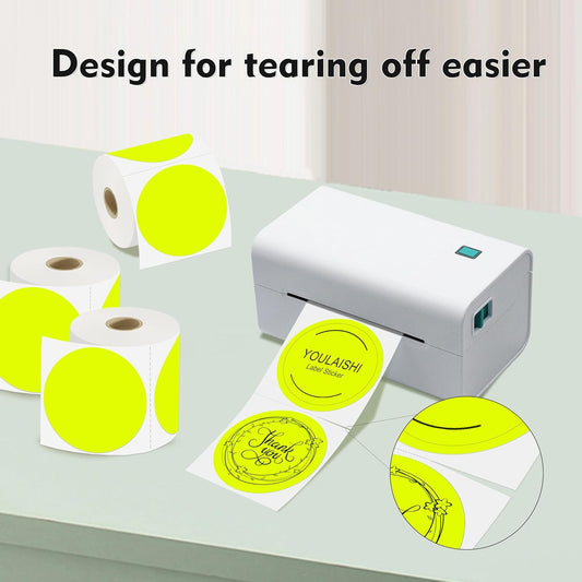 3 X 3 Inch Color Coding Dot Labels Circle Thermal Printable Waterproof 2000 Pcs Round Stickers Adhesive Writable for Office, Home, Garage, DIY Sticker, Barcodes, Name Tag, Fluorescent Yellow