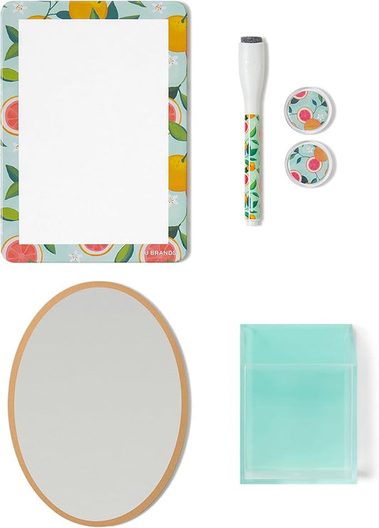 U Brands Citrus Orange Fruit Locker Accessory Kit, Includes Magnets, Mirror, Whiteboard, Marker, Organizer
