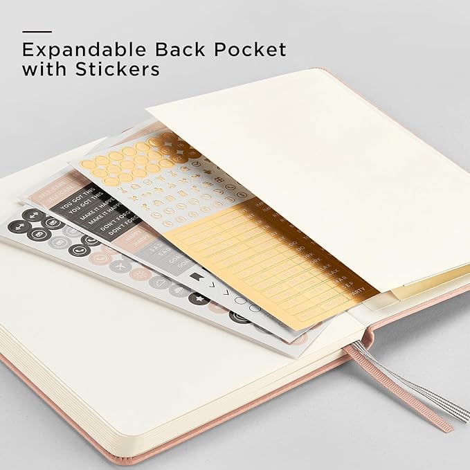 &And Per Se Dotted Journal Notebook, A5 Hardcover Leather Bullet Dotted Journal, 160 Pages 100GSM Thick Paper, 3 Sheets of Stickers Included - 5.7'' x 8'' (Rose pink)