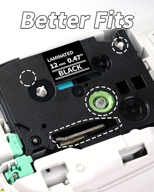 TZe-335 Label Tape Black Replacement for Brother P-Touch Tape White on Black 12mm 0.47 Laminated Compatible with Brother Ptouch D210 PTH110 PTD220 PT-1830 PT-1280 PT-1180 Label Maker, 4-Pack