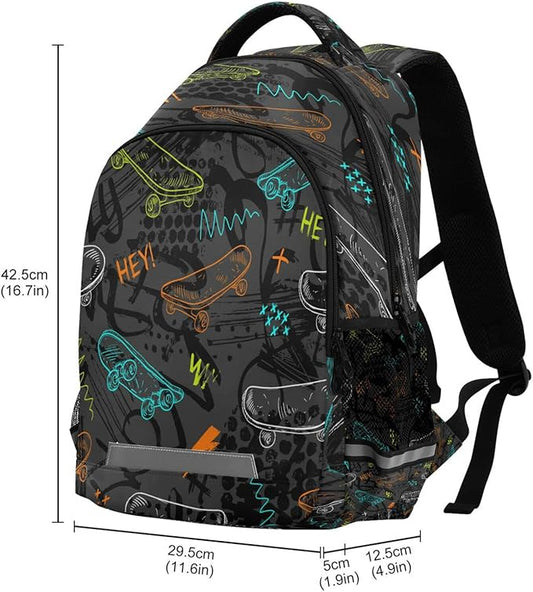 Cool Skateboards Pattern Backpack for Girls Kids Boys School Bookbags,Student Laptop Backpack Carrying Bag Casual Lightweight Travel Sports Day Packs