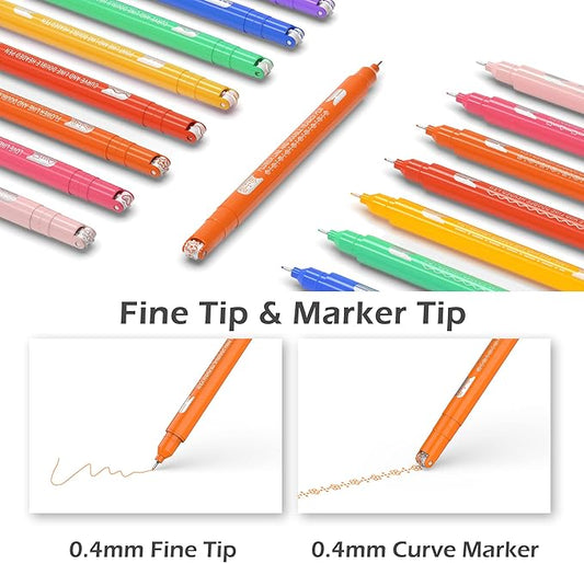 AECHY 8PCS Curve Highlighter Pen for Note Taking, Dual Tip Pens with 8 Different Curve Shapes & 8 Colors Fine Lines, Colored Curve Pens Set for Kids Journaling Back to School Supplies