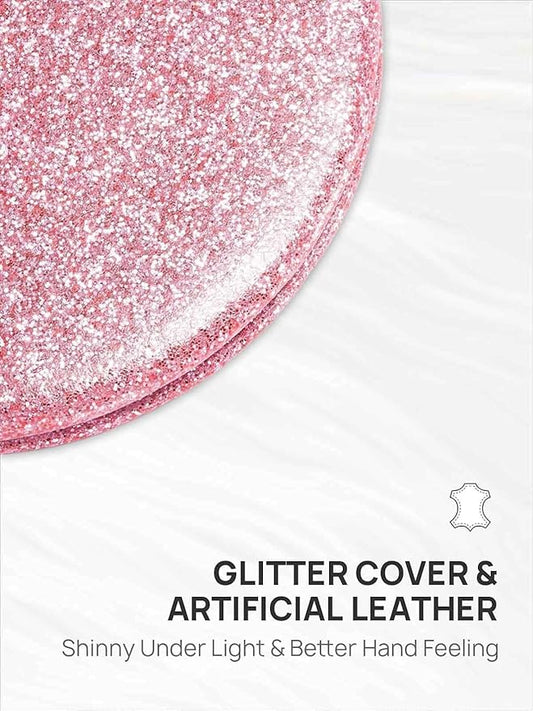 OMIRO 1X/10X Magnifying Compact Mirror with PU Leather, Ultra-Portable for Purses and Travel, Round Pink