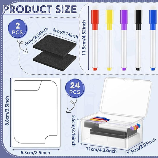 Crtiin 50-Piece Reusable Dry Erase Tokens Set - Blank Index Cards with 5 Color-Coded Markers, 2 Eraser Cloths & Storage Box for DIY Card Games, Flashcards, to-Do Lists, Kids & Adults