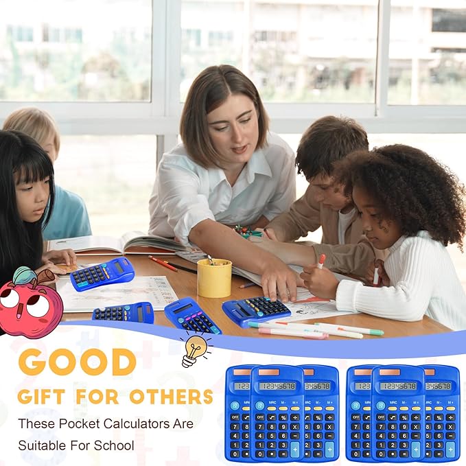 36 Packs Pocket Size Mini Blue Calculator Basic Calculators for Handheld Angled Students 8 Digit Display Solar Battery Dual Power Small Calculator for Students Kids Home Office
