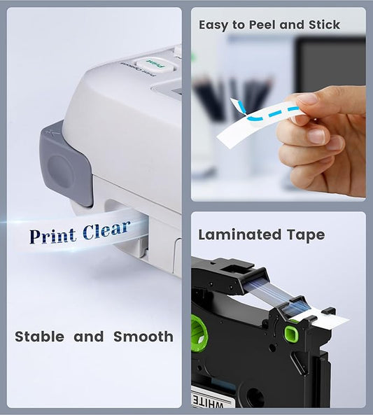 Wonfoucs Replace for TZe Tape 12mm 0.47 Laminated White P Touch Label Tape 12mm 1/2 TZe231 TZe-231 Black Ink on White Compatible with Brother Label Maker PT-D210 PT-H110 PT-D220 PT-D400,4 Pack