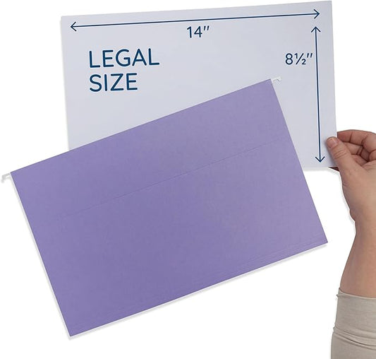 25 Blue Summit Supplies Legal Size Hanging File Folders, Purple Hanging File Folders, Durable 11pt Paper with Plastic Tabs and Inserts Included, 25 Pack