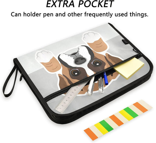 Boxer Dog Puppy Expanding File Folder 13 Pockets with Zipper Cute Dog Expandable Filing Folders Accordion Document Files Organizer for A4 Letter Size Paper