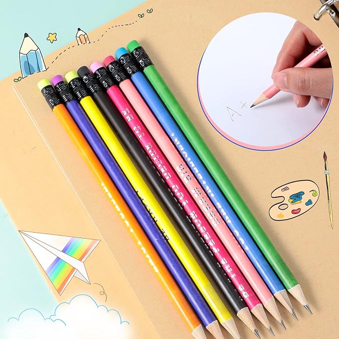 Epakh 100 Pcs Inspirational Pencils Color Changing Pencils Bulk with Eraser HB Wooden Pens Gift for Kids Back to School Gift for Classroom, Student Reward(Mixed Colors,Classic Style)