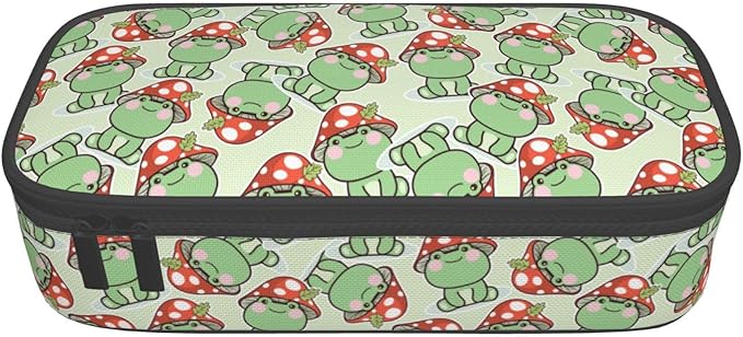 Cute Frog Red Mushroom Large Pencil Case With Zipper Compartments Stationery Pencil Bag For Kids Teens Students School Supplies