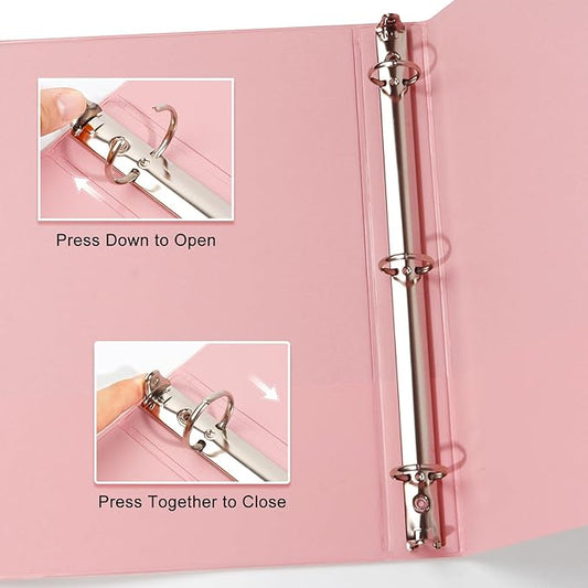 COMIX Standard 3 Ring Binder 1 inch with Clear View Cover, 1" Round Ring View Binder Holds 200 Sheets of US Letter Size Paper for School Office Supplies, 6 Pack (Pink)