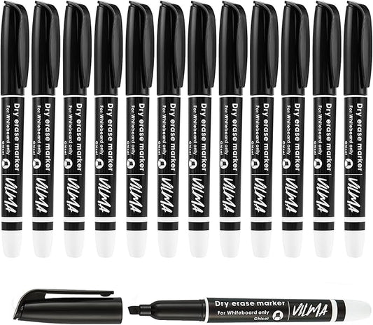 VILMA 90 Pack Black Whiteboard Markers, Dry Erase Markers with Chisel Tip, Bulk Classroom Office Supplies for White Board, School, Teachers, Kids, Non-Toxic, Low Odor