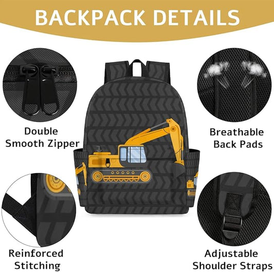 Cute Excavator Kids Backpack for Boys Girls Truck Car Preschool Toddler Backpack Kindergarten Nursery Bookbag Travel Children Lightweight School Bag