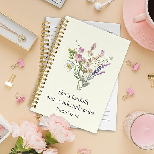 Bible Christian Wildflower Spiral Notebook, Inspirational Religious Journaling Notebooks for Work Office School, Floral Plant Prayer Hardcover Journals Gifts for Women, 160 Pages 5.5 x 8.3 Inch