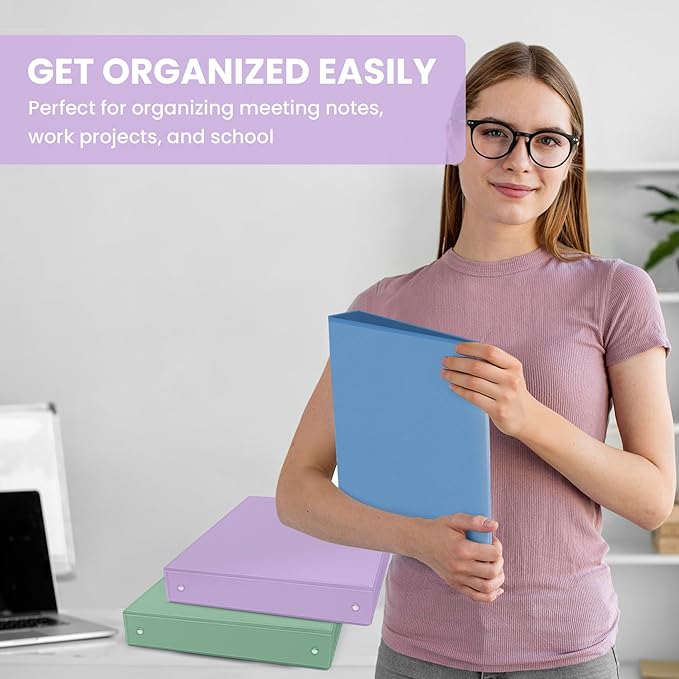 1 Inch Binders 3 Ring 4 Pack, PVC Free View Binder (Fits 8.5" x 11" Letter Size Papers), Perfect for School & Office Supplies, Pastel Colors