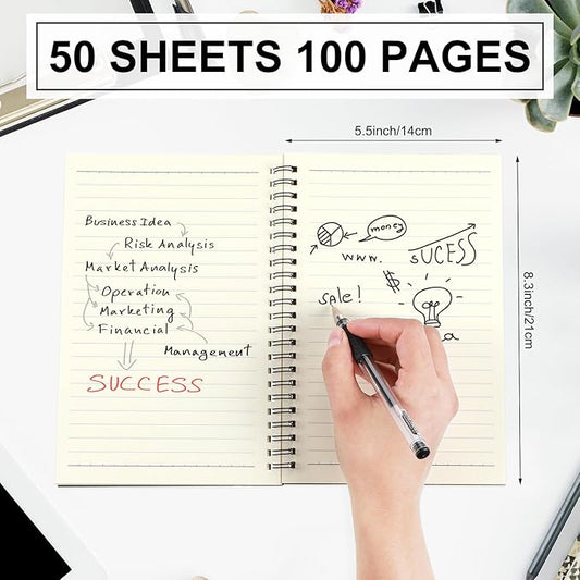 Yahenda 3 Pcs Spiral Notebook Bulk A5 Journal Lined 8.3'' x 5.5'' Writing Composition Paper Small Notepad Subject Notebook for Students Office Business Back to School Supplies (Black)