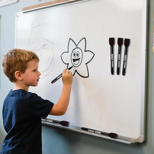 12 Pack Black Magnetic Dry Erase Markers, 0.5mm Fine Tip with Built-in Eraser, Smooth Ink Flow, Suitable for Teachers Designers Offices Home