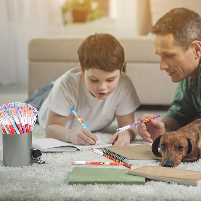 Kolewo4ever 48pcs HB Dog Pencils Kawaii Cute Multipoint Pencil Push Translucent Non Sharpening Stackable Pencils Pop Up Plastic Pencil for Classroom Rewards Carnival Prizes