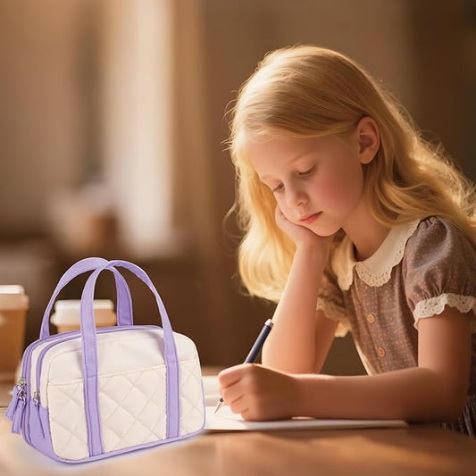 2 Compartment Pencil Case For Girls,Zipper Pencil Bag With Handle, Large Capacity quilting Pencil Pouch Organizer Aesthetic, Womens Soft Pencil Box Marker Pouch For Middle School Office College