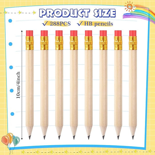 Chivao 288 Pieces Golf Mini Pencils Bulk with Eraser #2 HB Golf Short Pre Sharpened Pencils for Party Favors Office Supplies 4 Inch(Wood Color)
