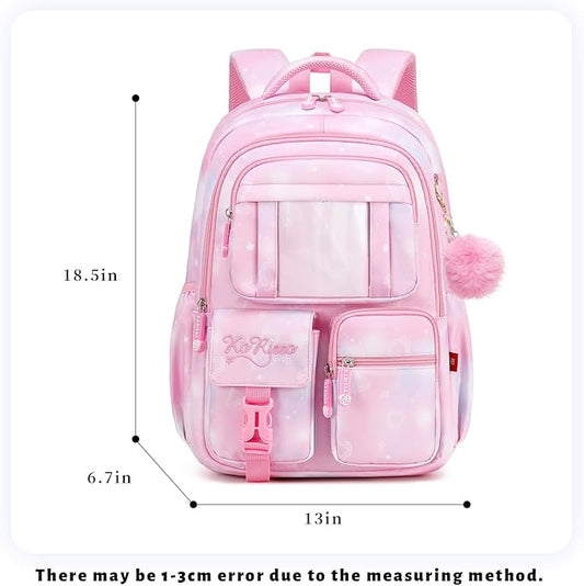 Lanola Girls Backpack, Kawaii Cute Kids Backpack for Teen Students Lightweight Water Resistant BookBag for Elementary Primary School - Pink