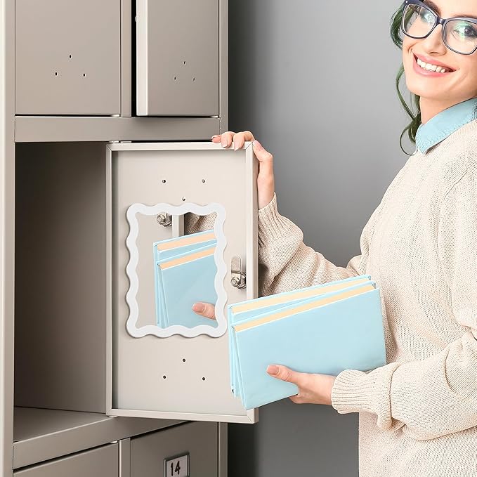 Leinuosen Scalloped Magnetic Locker Mirror 5''x7'' Small Real Glass Makeup Mirror with Magnetic Backing Cute Locker Decorations for Office Cabinet Lockers Accessories(White)