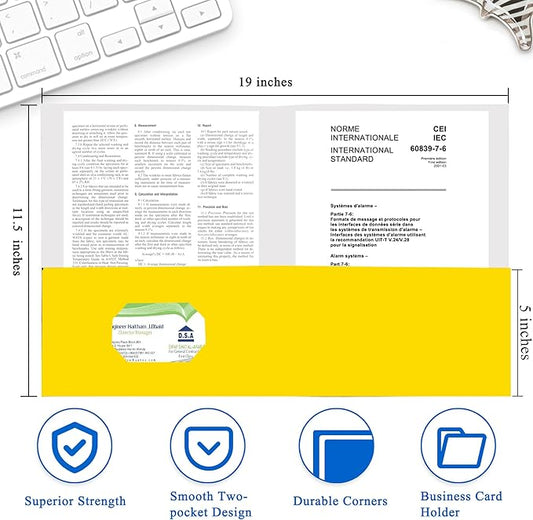 Zzrywuty 100 Packs Two Pocket File Folders with Business Card Slot,Textured Paper,Letter Size,Holds 100 Plus Sheets for School,Office,Business,Yellow