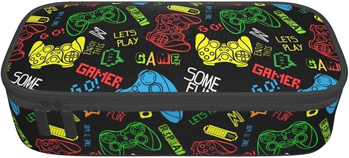 Colorful Video Game Controller Large Pencil Case With Zipper Compartments Stationery Pencil Bag For Kids Teens Students School Supplies