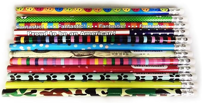 SKKSTATIONERY 288pcs Assorted Colorful Pencils Wooden Pencil with Eraser Assortment, Novelty Kids Awards & Incentives Pencils Back to school