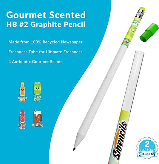 Smencils Soda Pop Shop Scented Pencils – HB #2 Graphite Pencils Made from Recycled Newspapers, 4 Pack, Long-Lasting Gourmet Scents, Fun School Supplies & Gifts for Kids, Teachers, Classroom Rewards