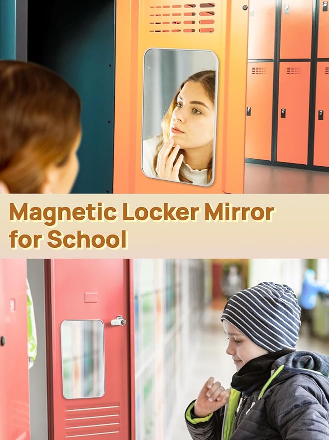 OMIRO Magnetic Locker Mirror for School, 8 x 5 inches Desk Makeup Mirror with Foldable Stand and Hanging Hole for Shaving, Strong Magnets for Secure Attachment