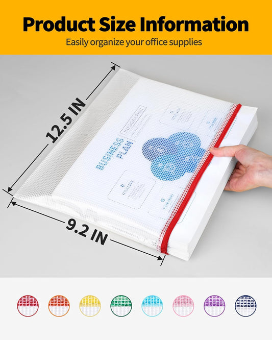 SUNEE Mesh Zipper Pouch 9.2x12.5 in (6 Colors, 24 Packs),Extra Large Water-Resistant Zip Bag for School Office Supplies, Puzzles & Games Organizing Storage