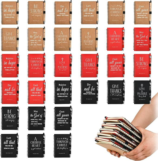 Christian Prayer Journal Spiral Notebooks Bulk with Pens - Small Notepads (4.13”x5.43”) - inspirational Gifts for Women men,Church Members & Bible Study Groups (60 sets multicolor)