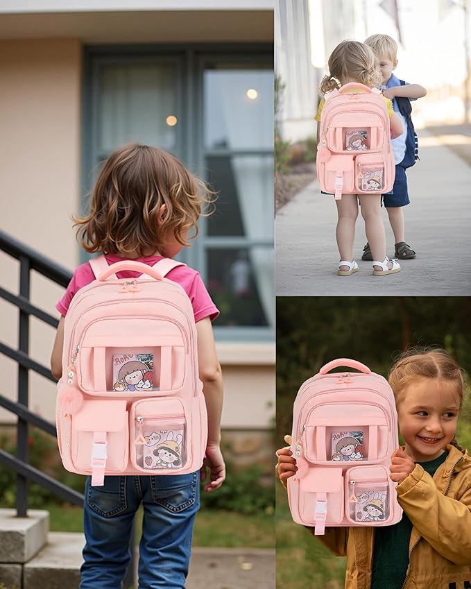 School Backpack for Girls, 15.6 Inch Laptop Bags for Middle School Students-Kindergarten Elementary College Backpacks,Large Backpack for Teen Girl Students Casual Travel Daypacks-Pink