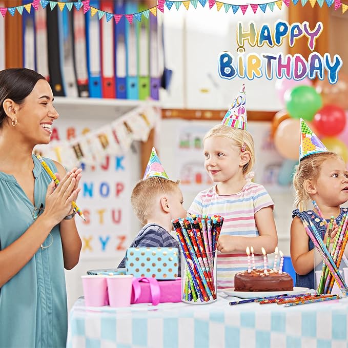 Funrous 500 Pcs Happy Birthday Pencils for Students Bulk Colorful Pencils with Top Erasers for Teachers Classrooms Reward Kids Birthday Party Supplies Gifts, 10 Assorted Style