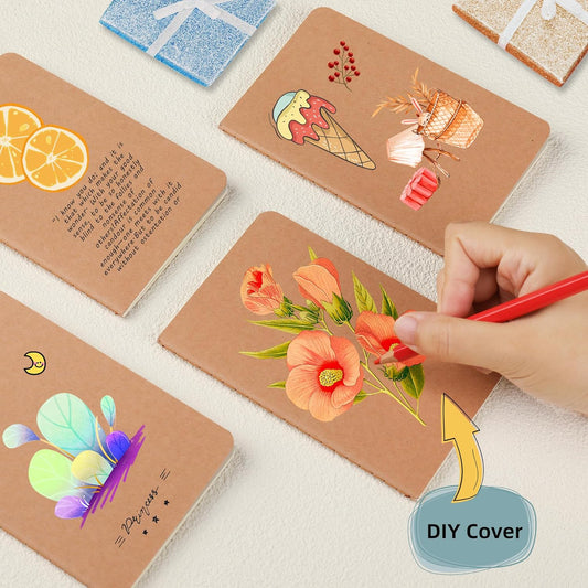 20 Pack Blank Small Pocket Notebook Journals Bulk with Thick Unlined Paper, 60 Pages, 5.5x3.5 inch, A6 Size, Easy to Carry, Kraft Cover, Diary Writing Sketchbook Subject Notebooks Planner