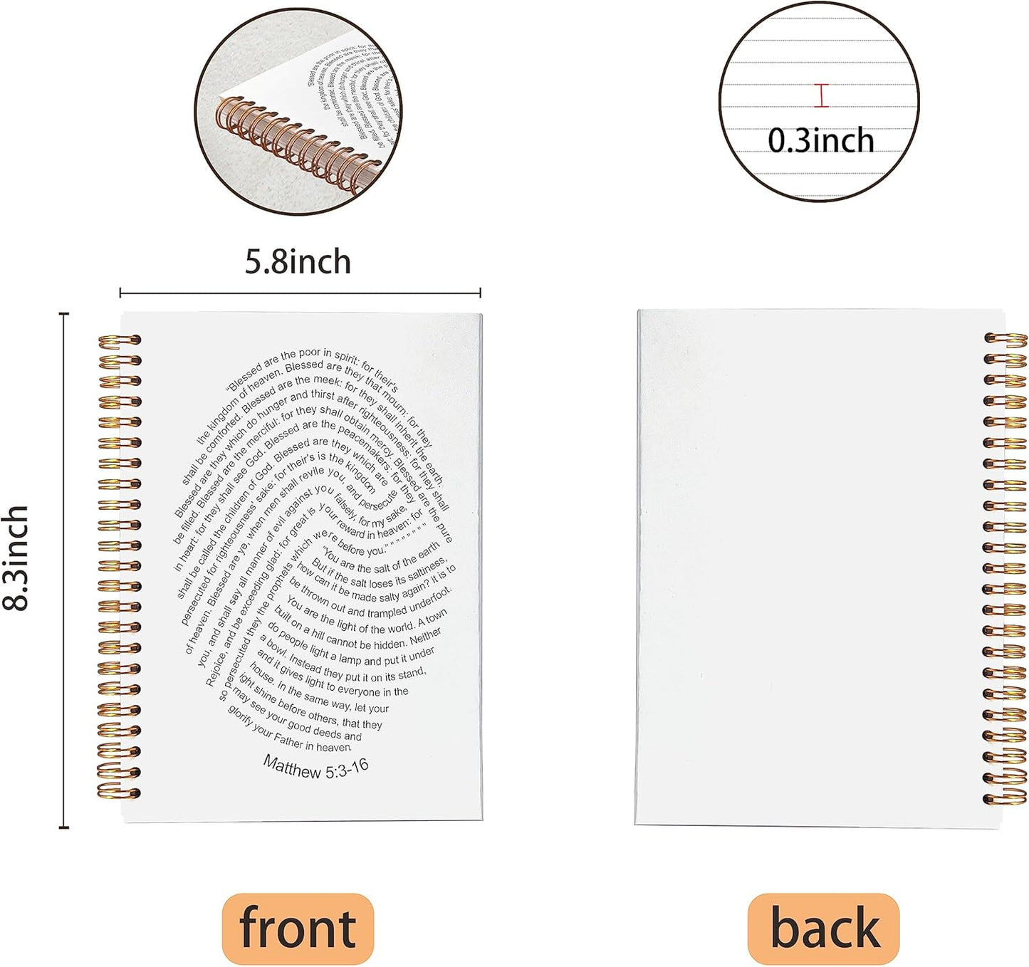 VNWEK Bible Scripture Matthew 5:3-16 Blessed are the Poor in Spirit God's Fingerprints Spiral Notebook Journal 5.5 x 8.3 inches,Christian Lined Hardcover Spiral Notebook,Christian Gifts