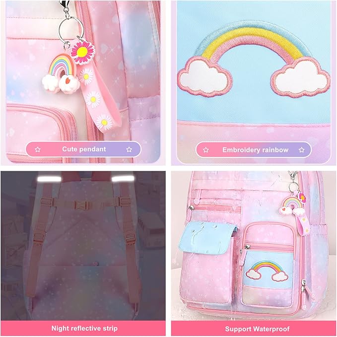 Girls Backpack, Kids Backpack for Girls with Compartments Elementary School Bag,School Backpack for Girls (Pink)