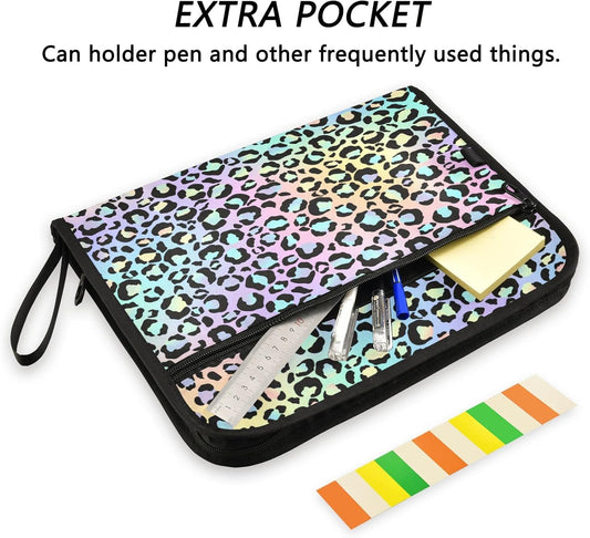 Gredecor Leopard Spots Neon Gradient Expanding File Folder 13 Pockets Expandable Filing Folders Accordion Document Files Organizer for A4 Letter Size Paper