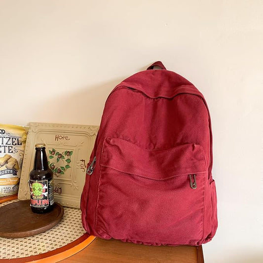 Vintage Canvas Backpack for Women Grunge Hippie Cute Boho School Backpack Casual Y2K Aesthetic Backpack (Red)