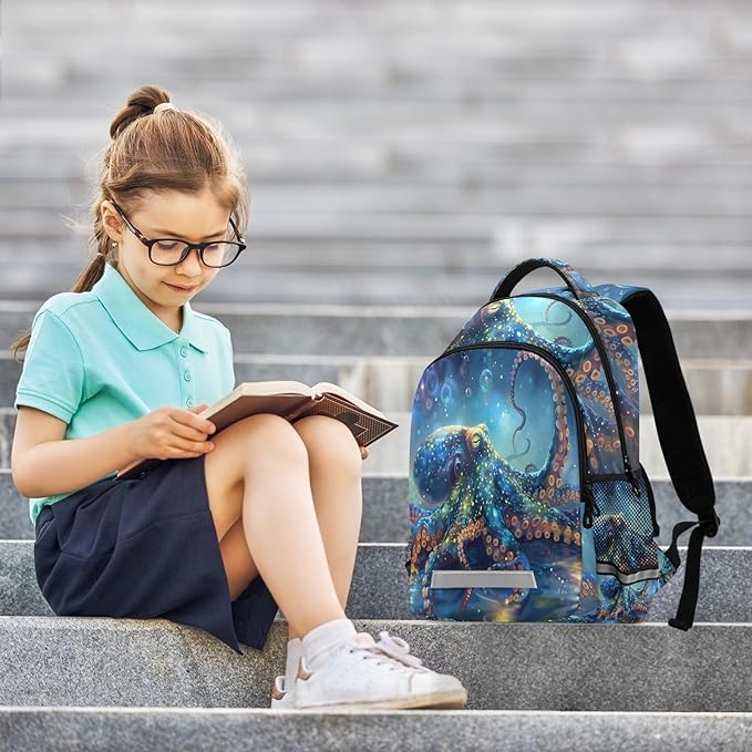 Octopus Galaxy Backpack for Boys Girls Elementary School Bag Kids Bookbag Travel Rucksack