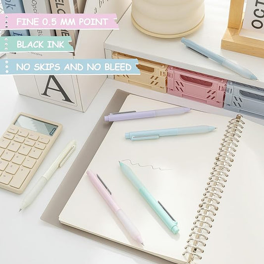 Gel Pens Black Ink Fine Point 0.5mm Retractable Cute Pen for Smooth Writing School Office Supplies (Silver 12-count)