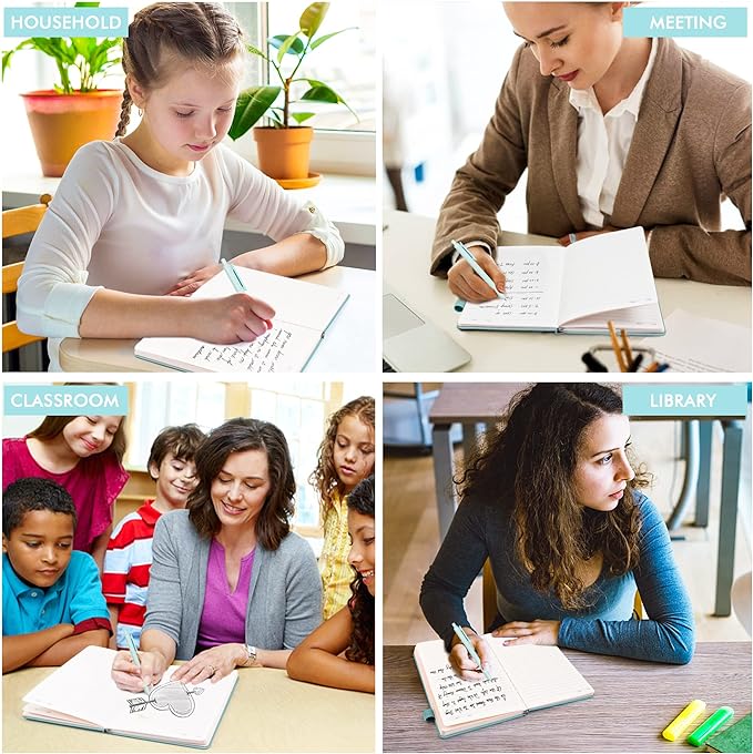 feela 12 Pack Notebooks Journals Bulk, Hardcover Notebook Classic Ruled Lined Journals with Pen Holder for Women Girls School Business Supplies, with 12 Black Pens, 120 GSM, 5.1”x8.3”, A5, Sky Blue